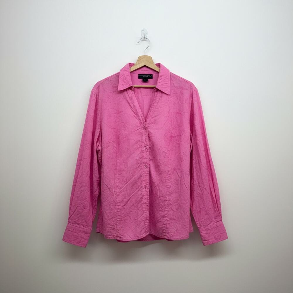Vintage Y2K 2000s Venezia Pink Embroidered Button Up Top Plus Size 22/24